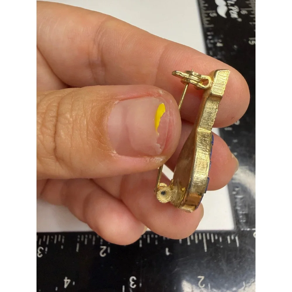 Vintage Micro Mosaic Mandolin Lute Brooch Pin Made in Italy Gold Tone Floral